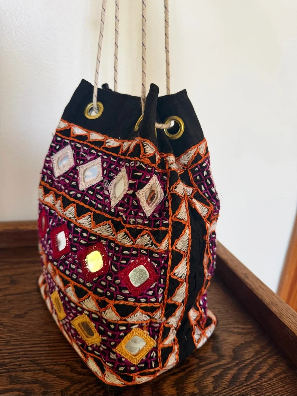 Vintage Indian Banjara Shisha Bucket Bag